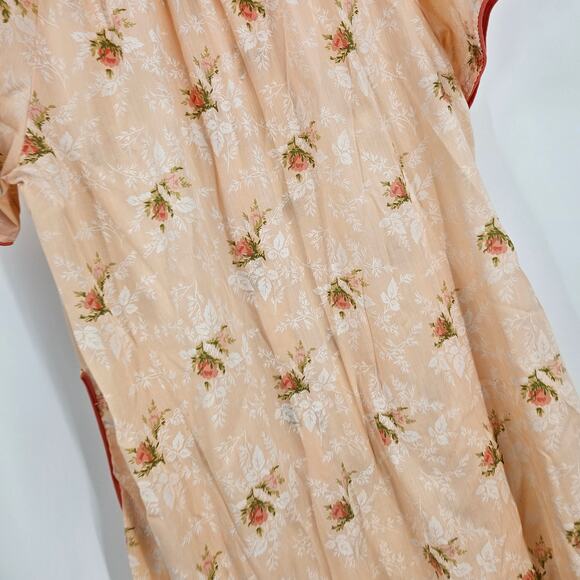 Vintage Smart Time Nightgown House Dress Peach Floral Button Down Midi Size M - Picture 5 of 6